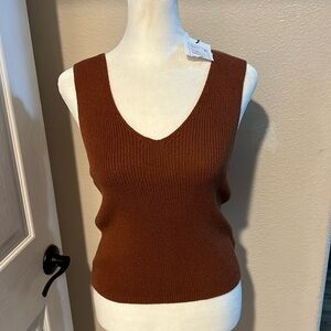 Theory Knit V-Neck Tank in Bouclé Cotton-Blend Red Clay SZ Small